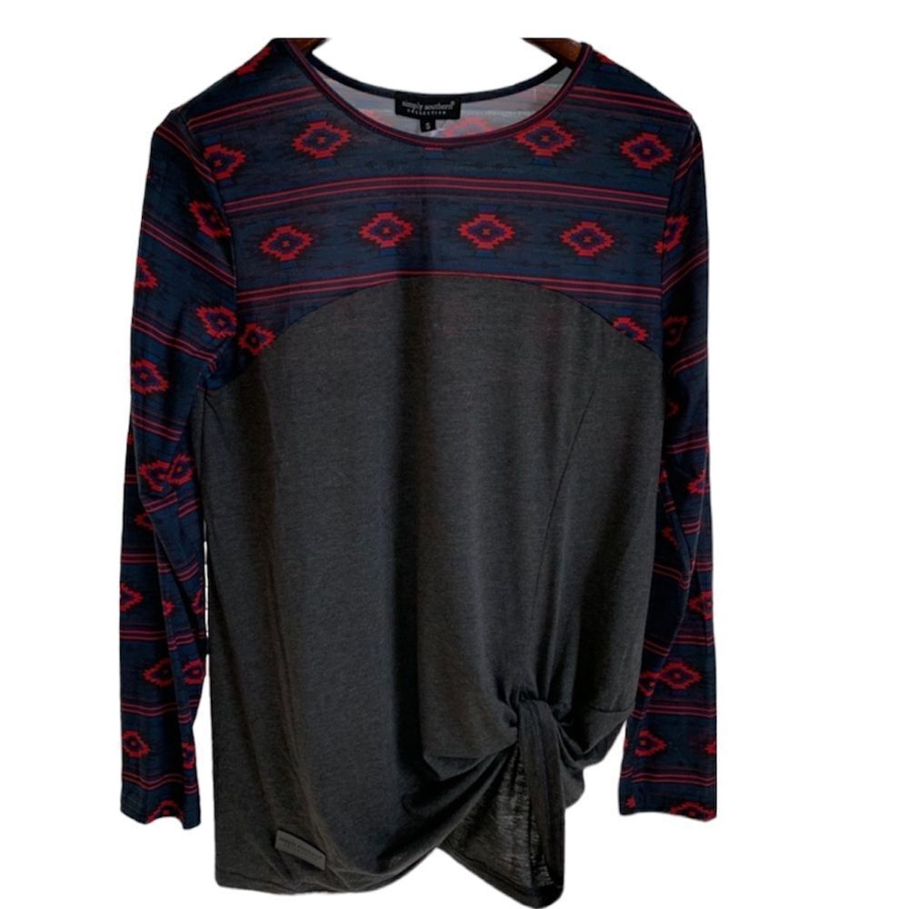 42. Simply Southern Aztec Tribal Trim Knot Long Sleeve Top S NWOT